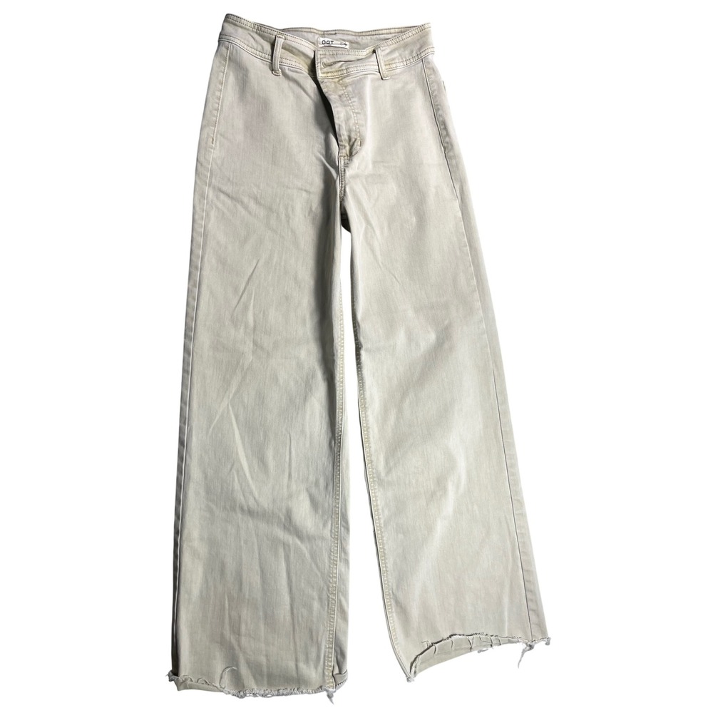 OAT New York Jeans Size 8/29 Cream High Rise Wide Leg Raw Hem Denim
